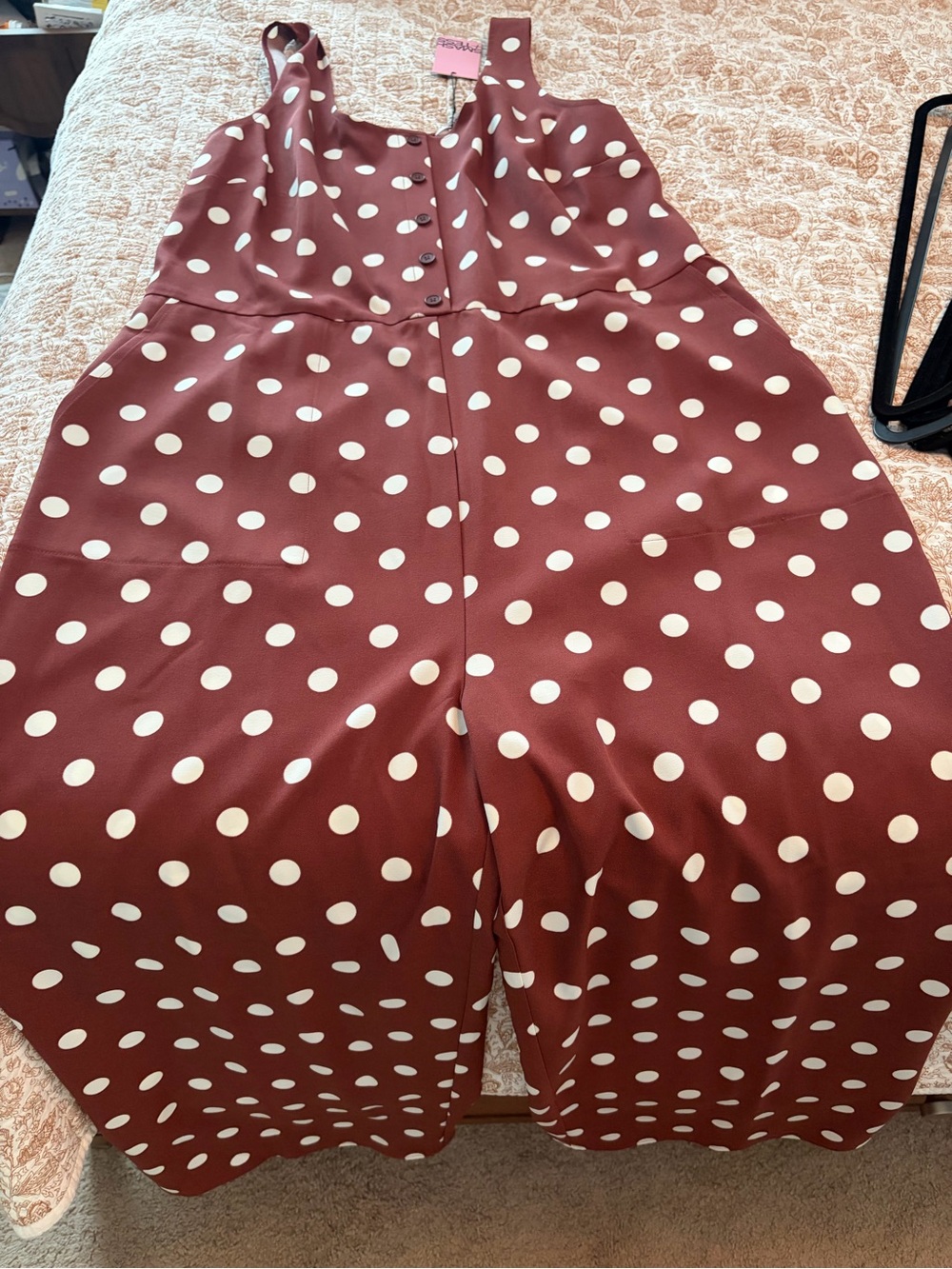 Polka Dot Sleeveless Jumpsuit in Warm Brown